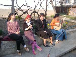 Relaxing in our courtyard